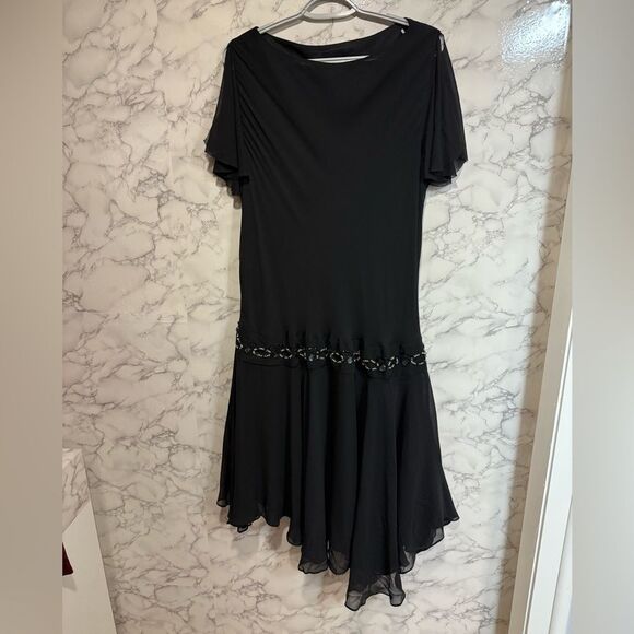 NEW Cynthia Howie 100% Silk Elegant Black Asymmetrical Dress Size 16W - Picture 1 of 7